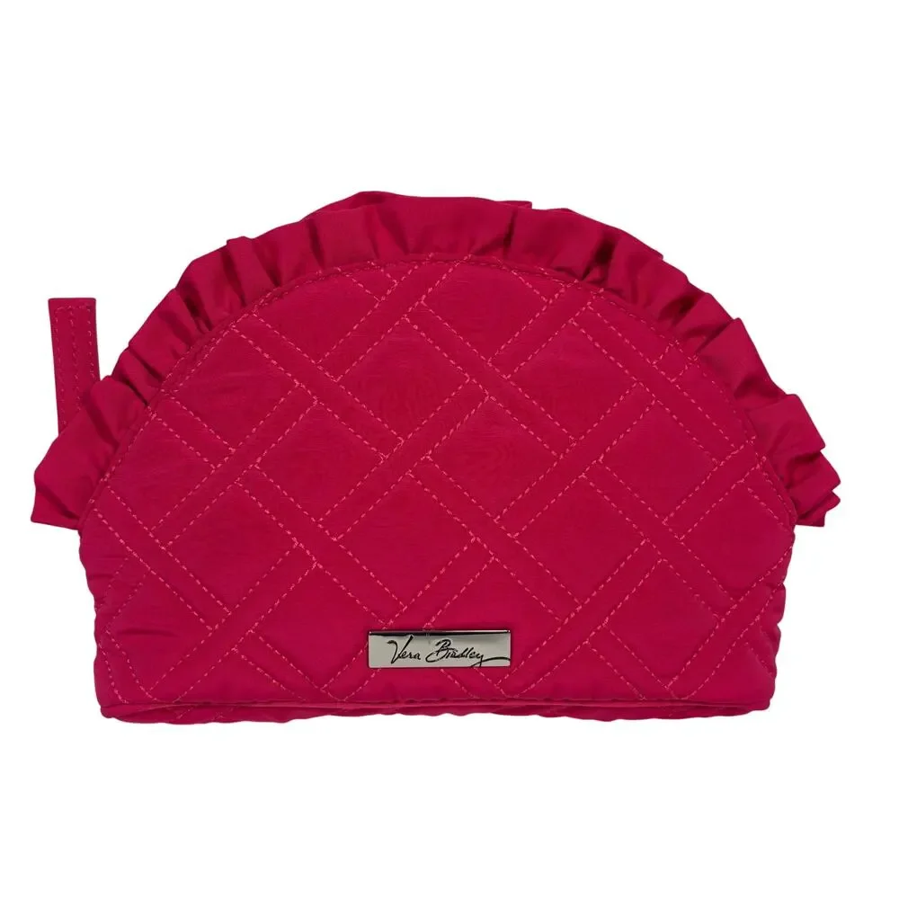 Vera Bradley Large Ruffle Fuchsia Pink Zippered Lined Cosmetic Makeup Bag